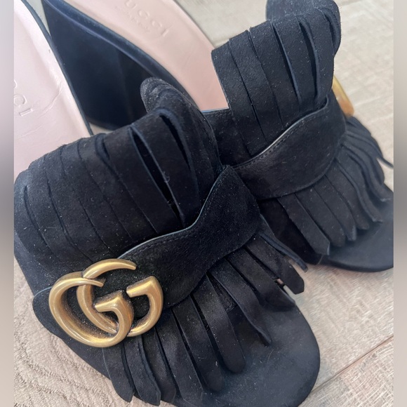 GUCCI Black Suede Fringe Mules - Picture 5 of 11
